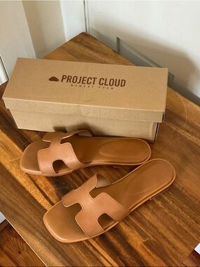 Project Cloud Women's Tan Slide Sandals - Slip-On Memory Foam
